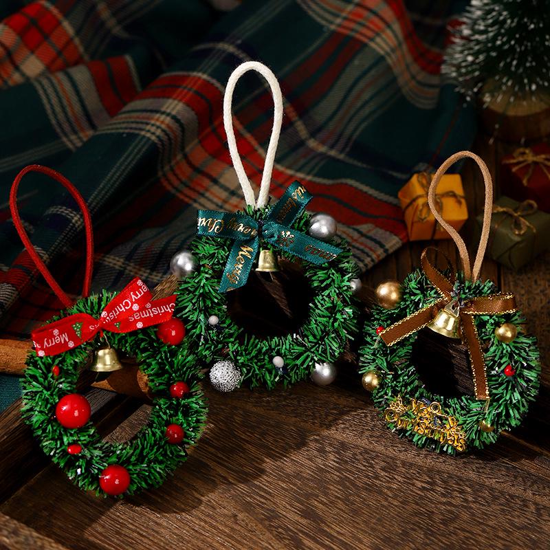 Mini Christmas Wreath Hanging Bell: Festive Car, Tree, and Window Decoration Pendant