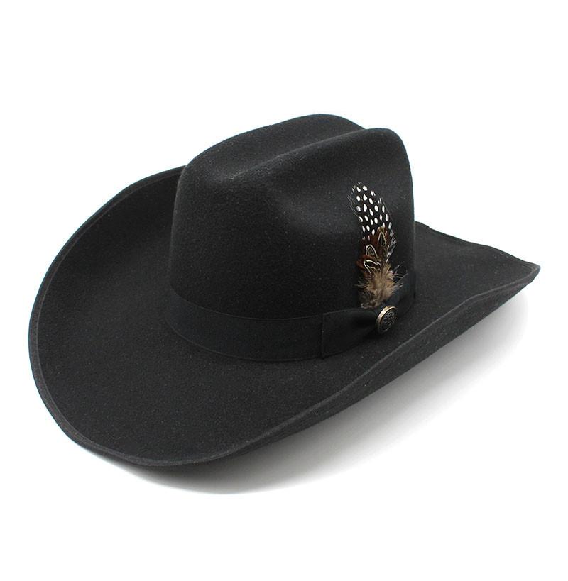 

American Western Big Cowboy Hat Wool Tibetan Top Hat Men S Big Eaves Outdoor Horse Racing Festival Knight Hat Women M（56-59cm） чорний