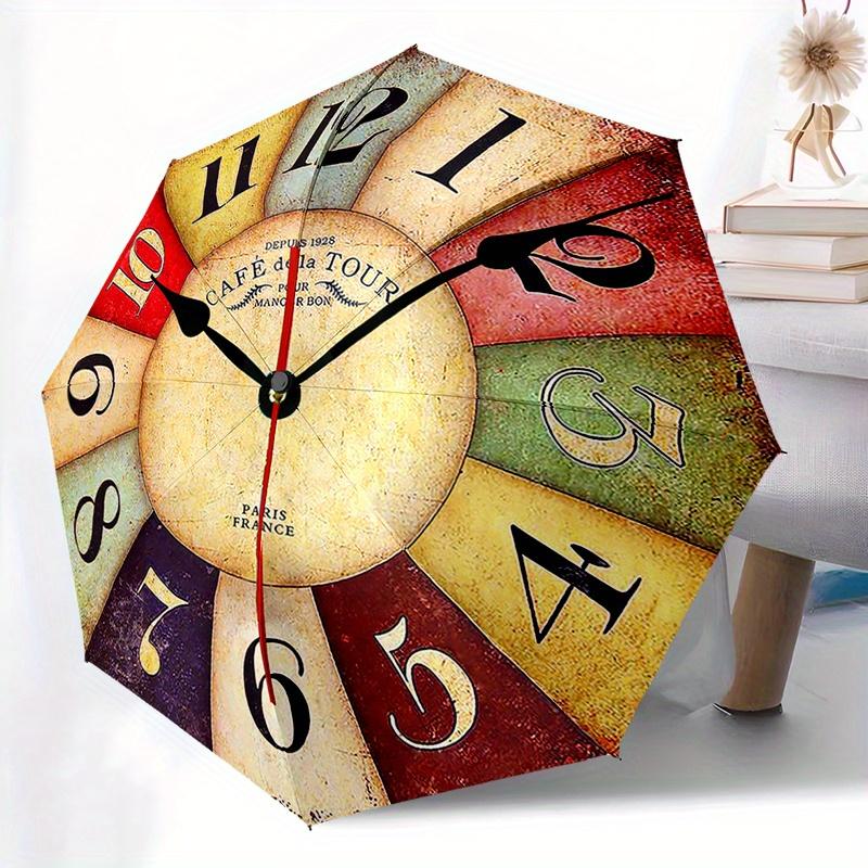 1pc Cafe de la Tour Vintage Wall Clock with 8 Metal Spokes, Plastic Handle, Auto Open/Closed Umbrella - Fashion Pattern, Portable Foldable S