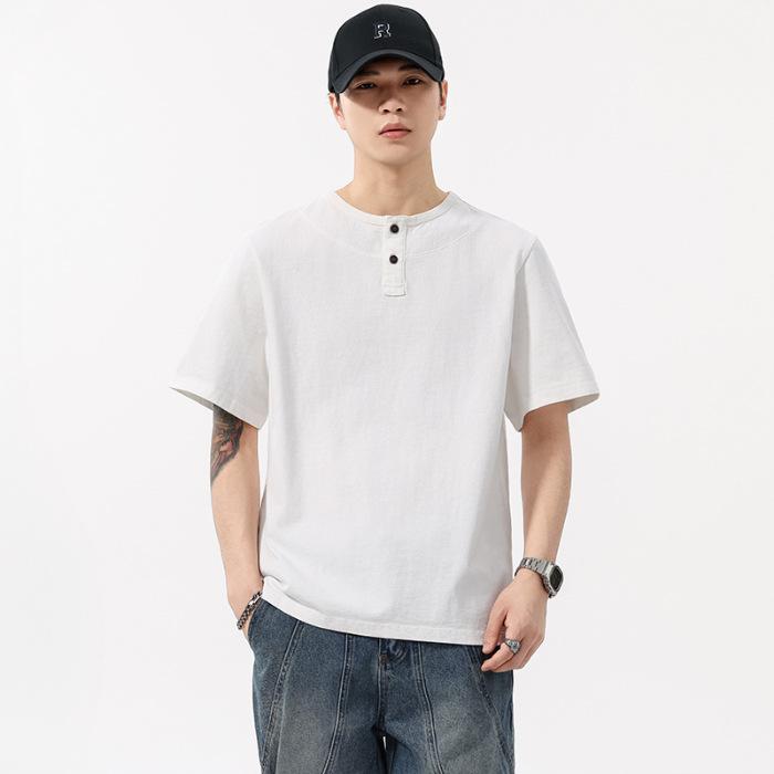 

Ретро футболка с коротким рукавом Мужская Летняя из чистого хлопка Топ Однотонная Свободная с круглым вырезом и рукавом до локтя 4XL