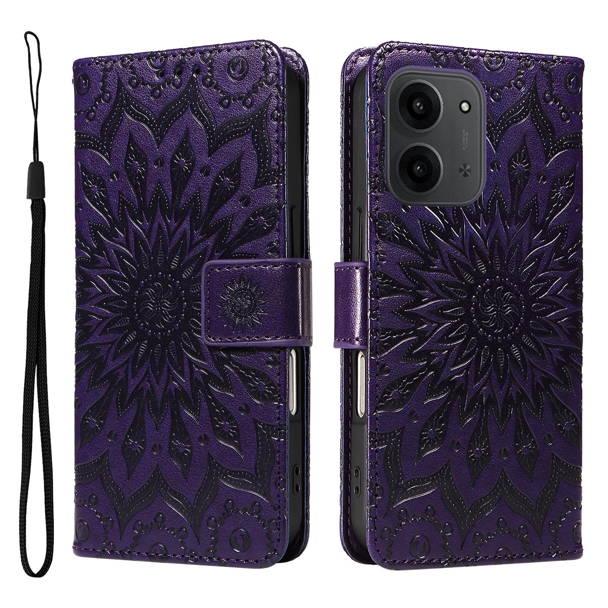 

Для Xiaomi Redmi 15C 4G (171 мм) Кожаный чехол-кошелек с тиснением подсолнуха, чехол для телефона Purple