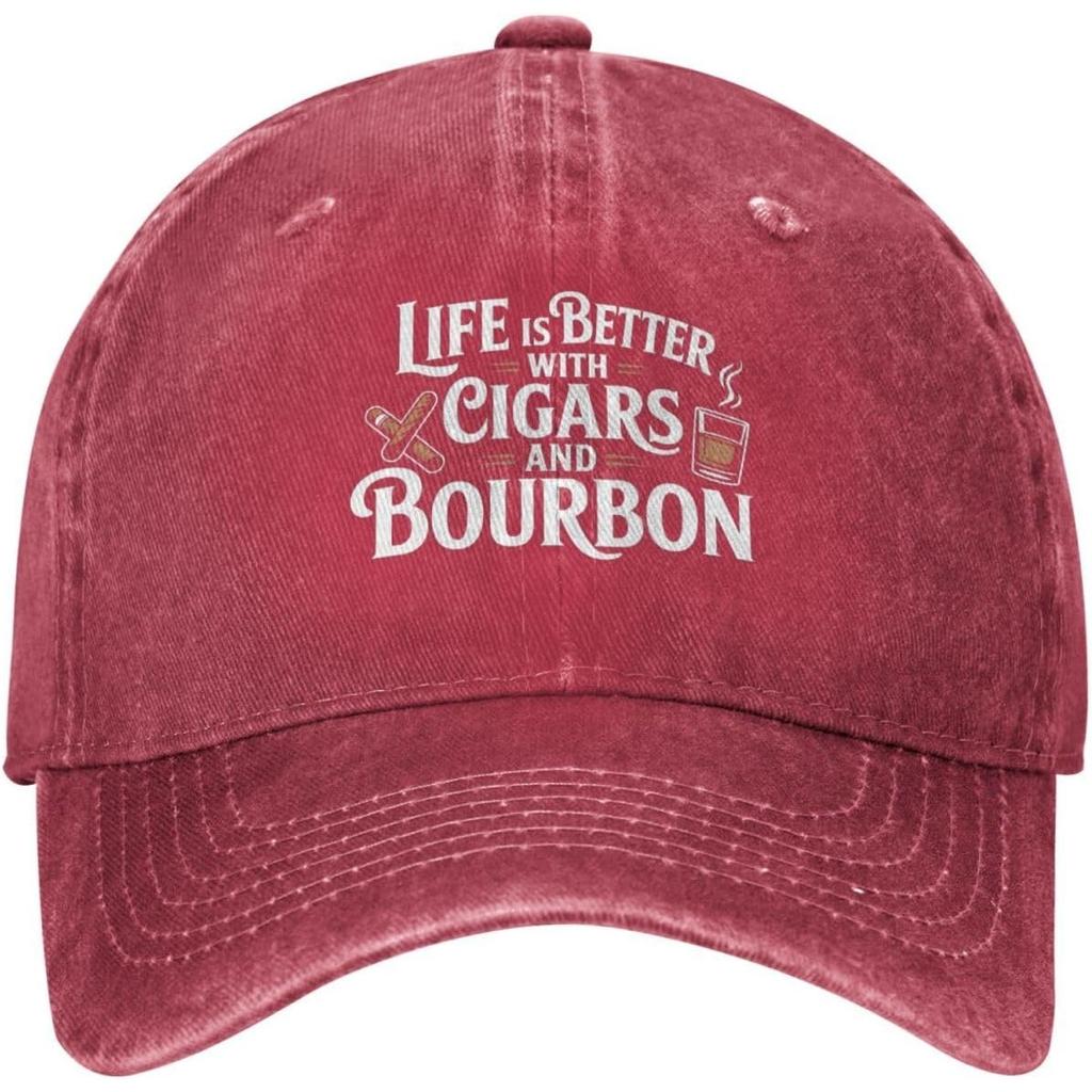 Life is Better with Cigars and Bourbon Baseball Cap Cotton Adjustable Unisex Casual Hat