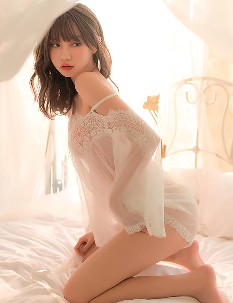 Sexy Extreme Babydoll Long Seamless Floral Night Cosplay [HiSexy] Lingerie, Sheer, Slip, Underwear, Women's Set, Sleeve, Nightgown, Embroidery,