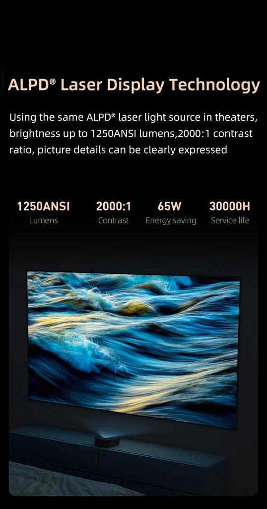 Projecteur laser Dangbei U1 1080P à focale ultra courte, 1 250 lumens ANSI, compatible cinéma, vidéo 4K, Smart MEMC HDR