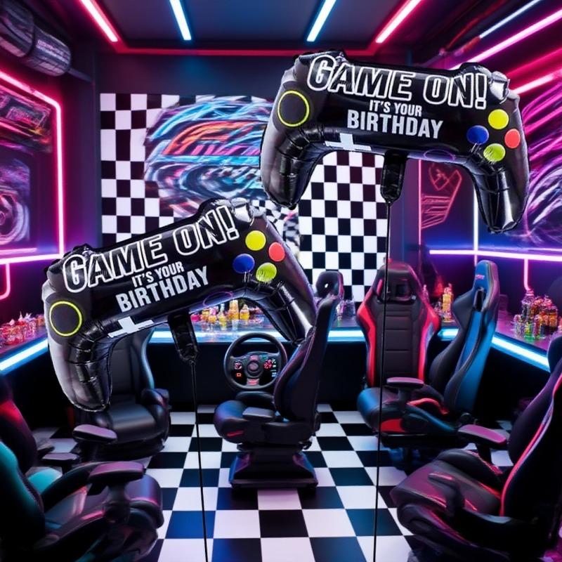 

Two game controller balloons with aluminum film, very suitable for game party decoration balloons, birthday party decorations and theme parties