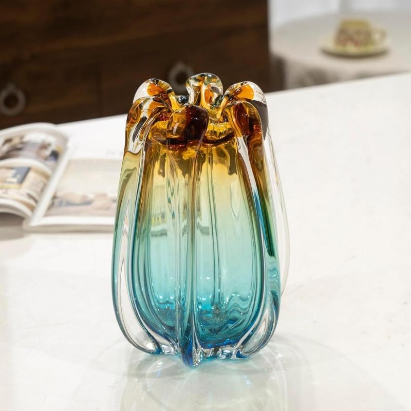 Moderne Kunstglazen Vazen Handgeblazen Kleurverloop Meerkleurige Vazen voor Tafeldecoraties Bloemschikking Display Decoratie