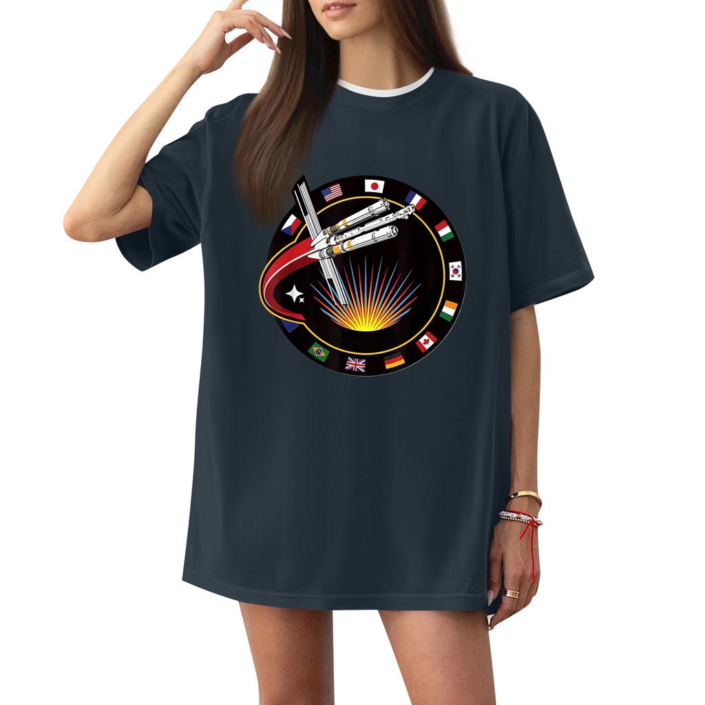 Women's Casual Printed T-Shirt Round Neck Pullover Short Sleeve Top