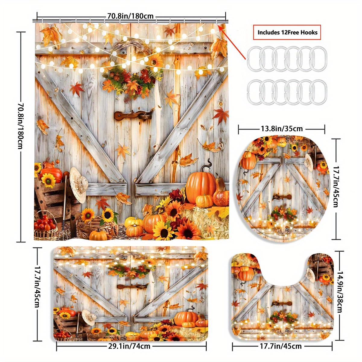 

4 шт. роскошные блочные наборы занавесок для душа с тыквой, водонепроницаемые для ванной комнаты, нескользящие коврики для ванной комнаты, крышка для унитаза, коврик для ванной, набор для ванной комнаты 4pcs-Full Set