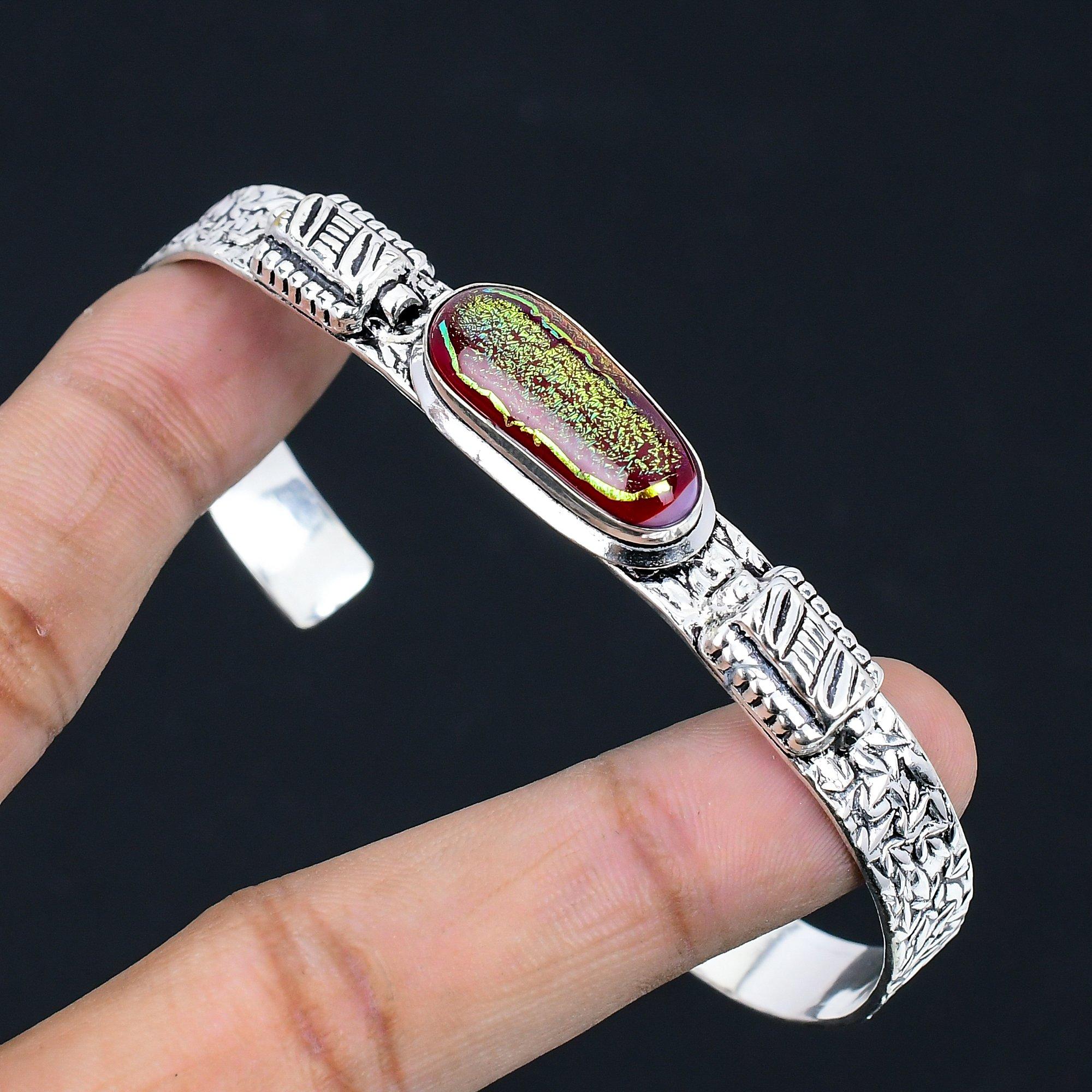 

Natural American Dichroic Glass Gemstone 925 Silver Bangle Adjustable For Women Adjustable