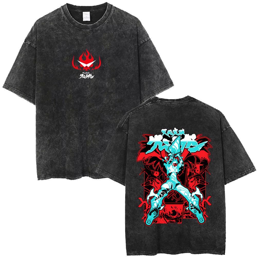 Anime Tengen Toppa Gurren Lagann Spiral Power Simon Vintage Washed T-shirt Manga Oversized T Shirts Cartoon Streetwear Unisex