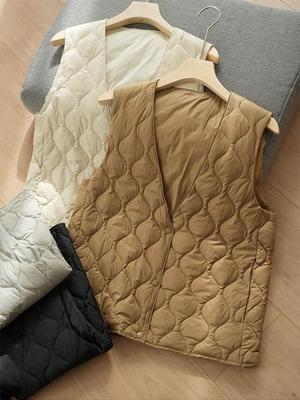 2025 Autumn/Winter Graphene V-Neck Thin Down Vest - Collarless Layering Outerwear