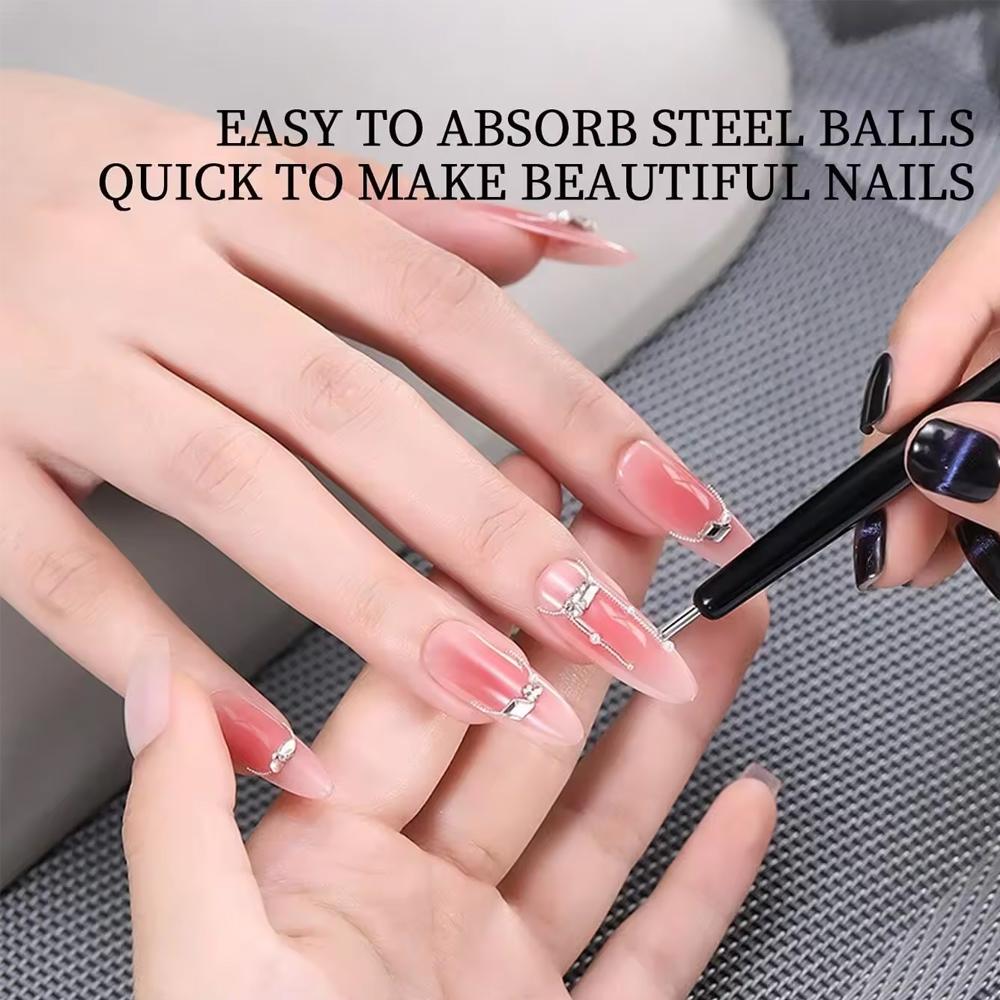 YIKOOLIN 1/2pcs Suction Steel Ball Magnet Pen Nail Art Tools 11cm Super Strong Suction Cat Eye Nail Polish Bead Magnet Pen Tool