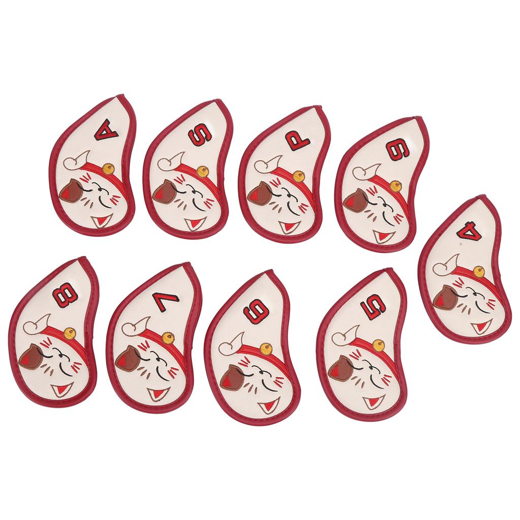 9pcs Golf Iron Cover Durable PU Golf Iron Head Covers Headcover Fortune Cat Embroidered