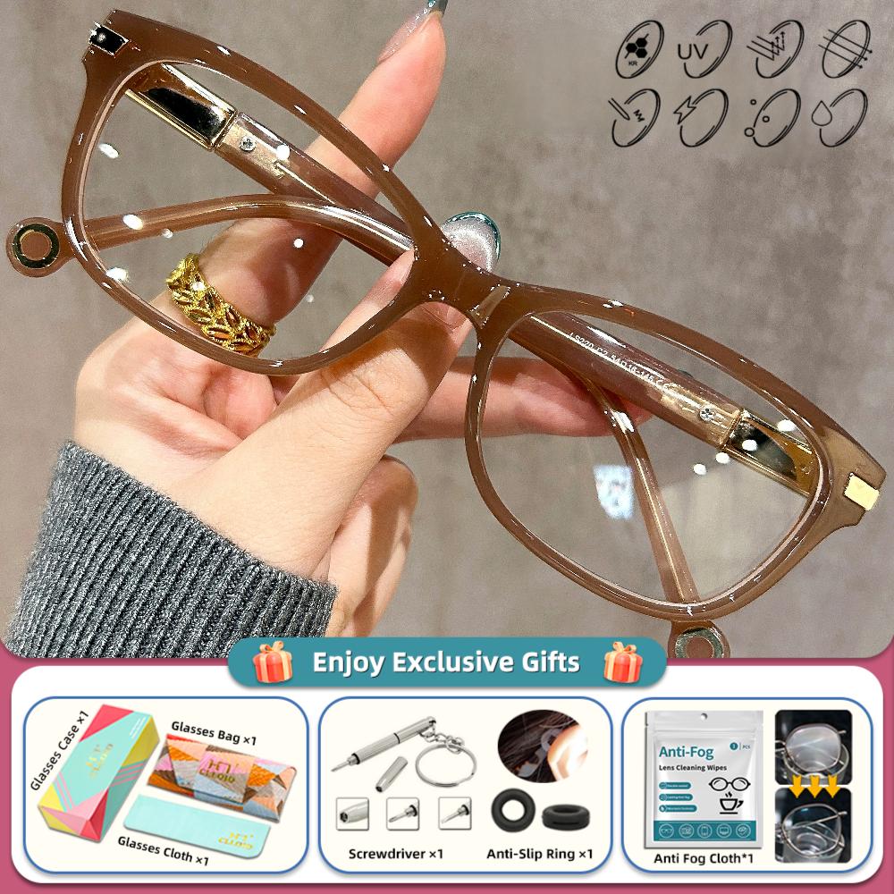 CLLOIO Retro Anti Blue Light Reading Progressive Prescription Glasses Women Simple Myopia Student Computer Protection Eyeglasses