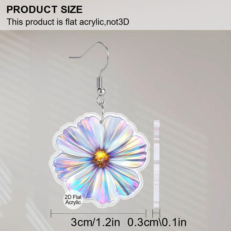 2D Flat Acrylic Cute Glittering Flower Dangle Earrings, Perfect as a Festive Gift for Women, Holiday Party Decorative Jewelry