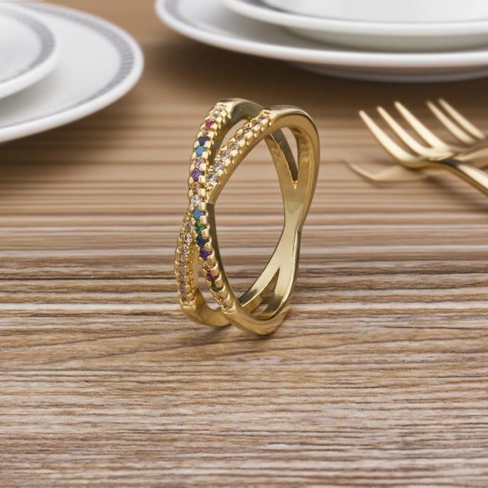 Einfacher Ins-Stil Ring mit farbigem Zirkon für Damen