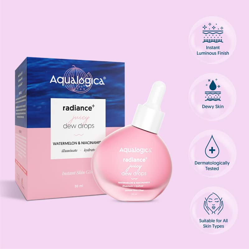 Aqualogica Radiance+ Juicy Dew Drops Illuminating Face Serum 30ml For Glowing Skin With Watermelon and Niacinamide