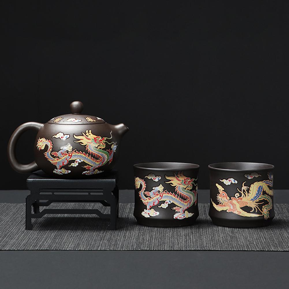 Hand-made Dragons Phoenixs Color-changing Purple Clay Teapot Anti-Scald Handle Tea Brewer Father's Day Gift Coffee Tea Tableware