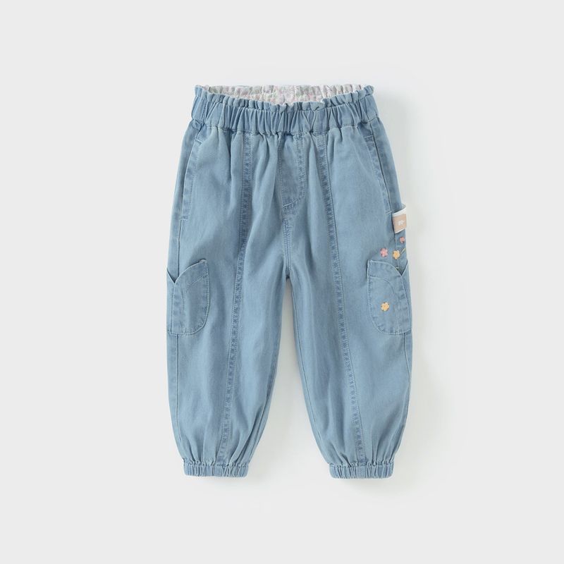 David Bella 2026 New Spring Girls  Denim Pants Baby Pure Cotton Pants Children s Stylish Lantern Pants Denim Blue [Ready in Stock] 130