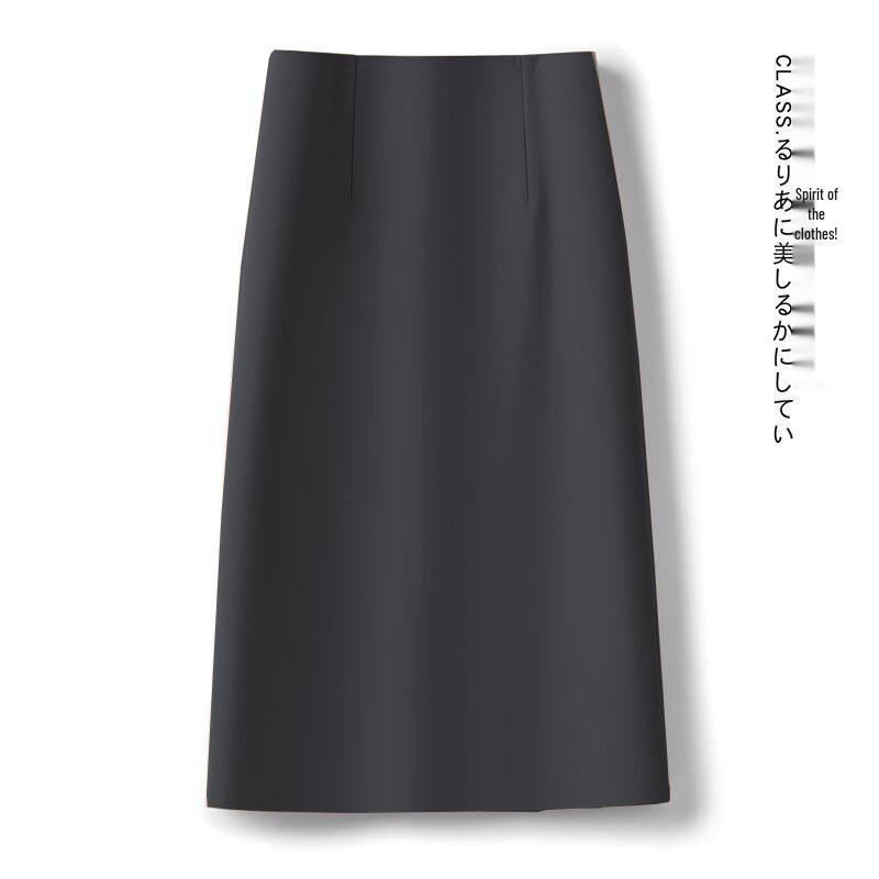 Petite High Waist Midi Skirt with Back Slit - Women's 2025 Spring/Autumn A-Line Slimming Style