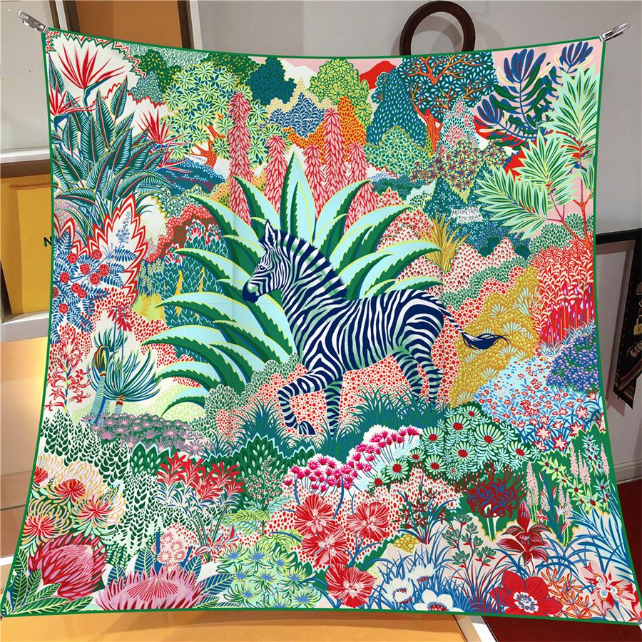 

Silk Scarf Women Foreast Zebra Print Square Scarves Head Echarpes Silk Foulards Femme Wraps Beach Shawl Bandana Lady Hijabs 90CM 90CM x 90CM