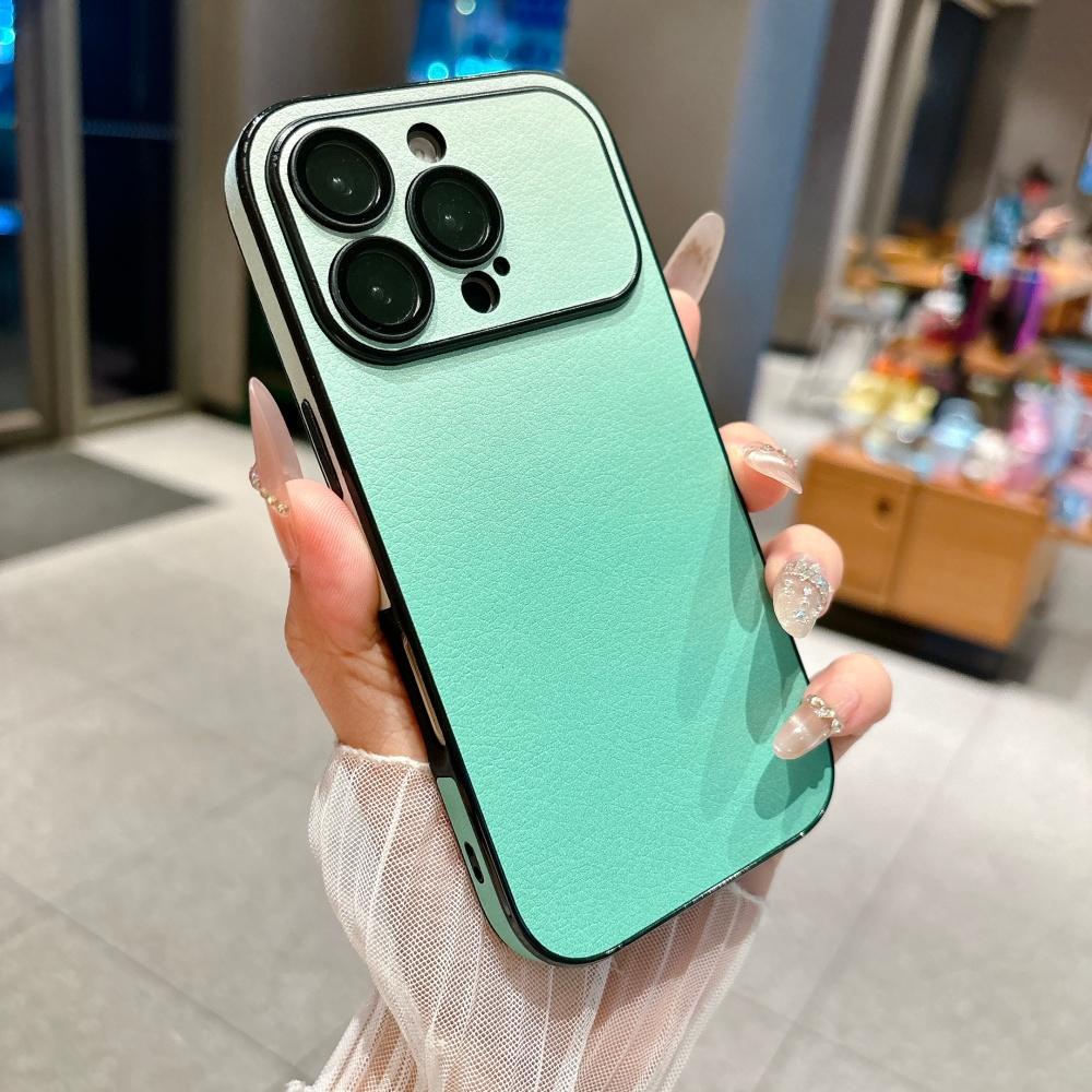 Fashion Gradient Color Leather Texture Phone Case For iPhone 17 16 15 14 Plus 13 Pro Max Lens Film Matte Bumper Shockproof Cover
