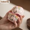 50ml Lard Jelly Frozen Ru Kiln Pink Porcelain Teacup Yellow Cat Tea Bowl Flower Mouth Cup Tasting Personal Mug Kung Fu Teaset