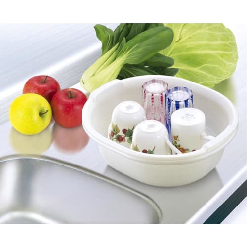 Made In Japan Oval Washing Tub, 5.3L Capacity, for Washing and Soaking Dishes, Vegetables, and Fruits (Green)