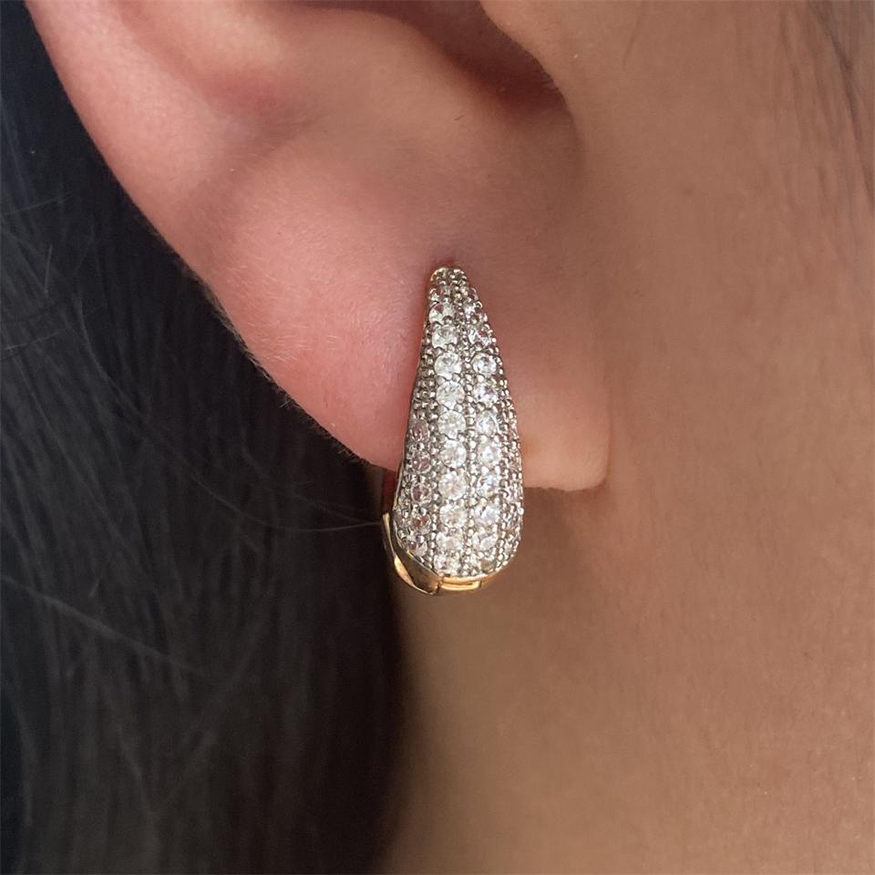 ZAKOL Hip Hop Fashion Gold Color Hoop Earrings for Girls Delicate Geometric Shiny Zirconia Party Zircon Women's Accessories