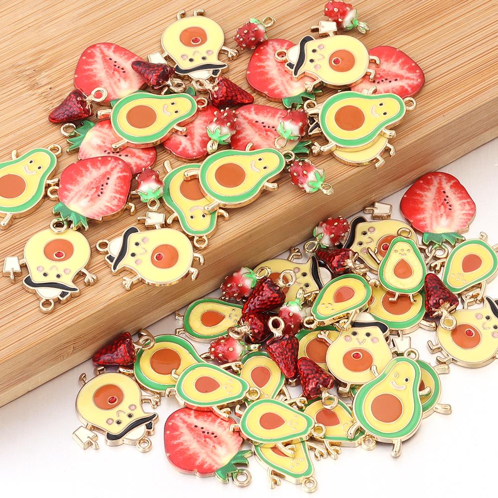 10Pcs/lot Fruit Series Alloy Charms Pendant Avocado Strawberry Shape Fashion Pendant DIY Earrings Necklaces Jewelry Accessories
