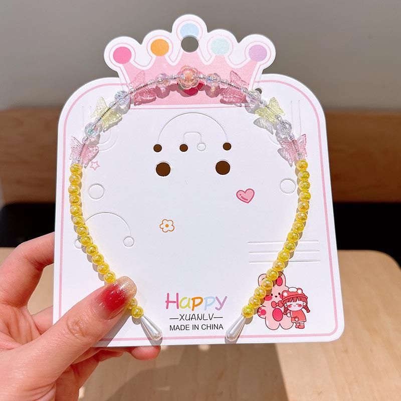 Colorful Pearl Necklace and Jewelry Set: Beaded Bracelet, Cartoon Headband, Earrings - Princess Accessories for Girls