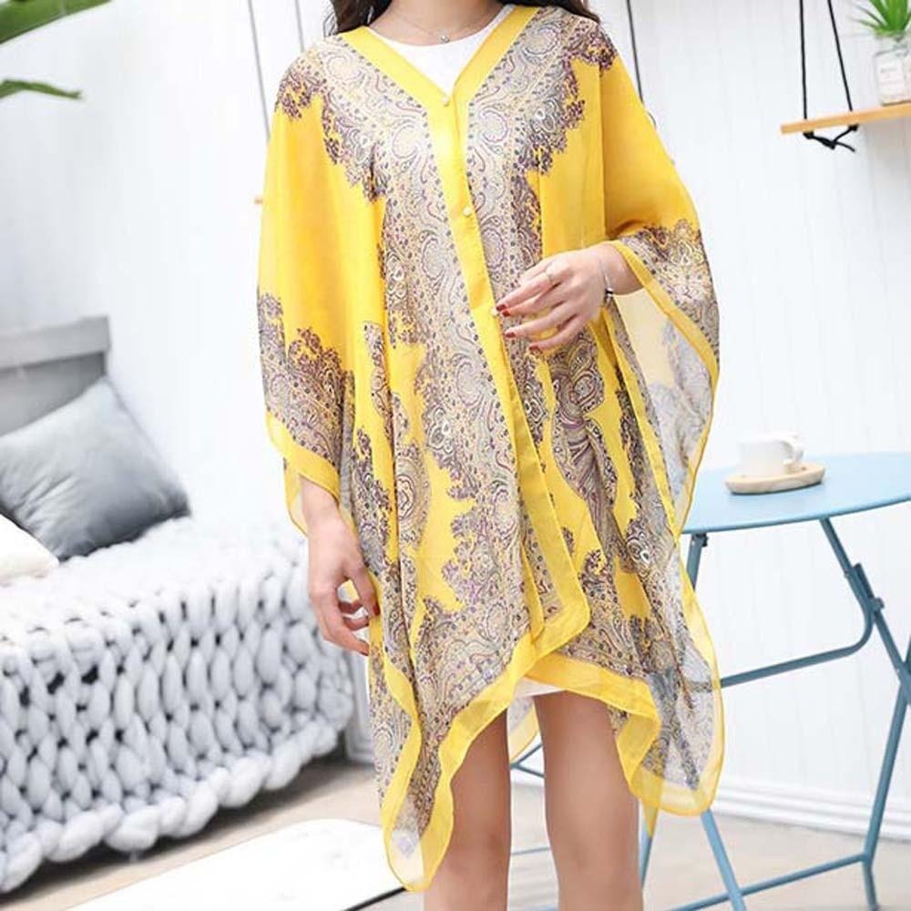 With Buckle Sunscreen Thin Large Scarf Breathable Seaside Vacation Cloak  for Mom