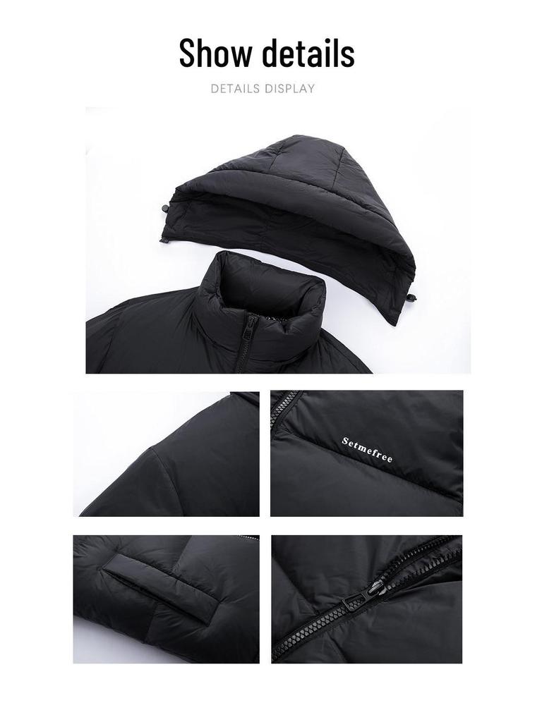Men's 2025 Winter Hooded Patchwork Down Jacket: Black/Gray/Wine Red