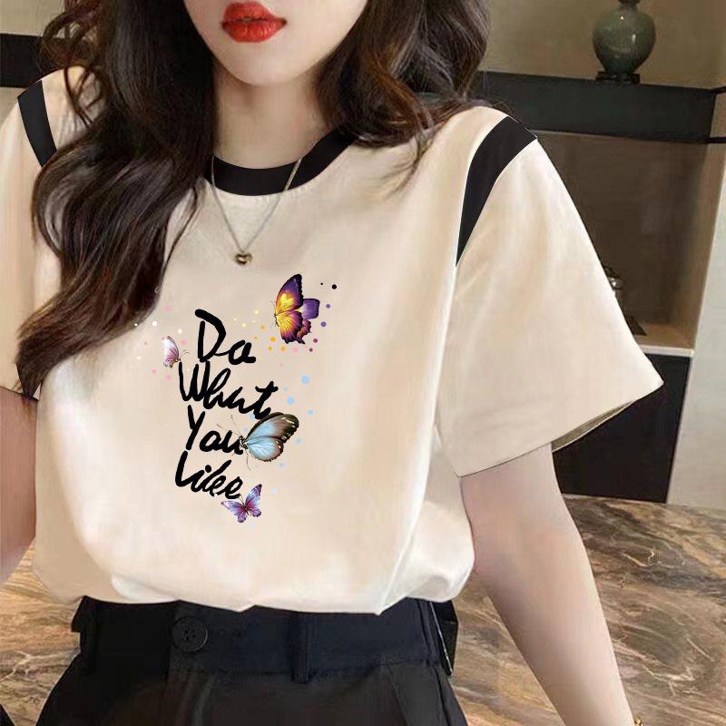 Women's Loose-Fit Cotton Contrast T-Shirt - 2024 Summer Collection