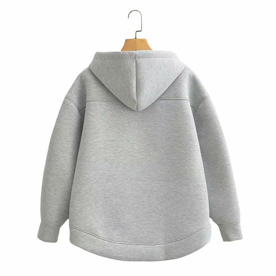Autumn Spring Women Coat Hooded Drawstring Long Sleeves Pockets Zip-up Elastic Cuff Hem Loose Sport Hoodie Casual Daily Wear Jacket
