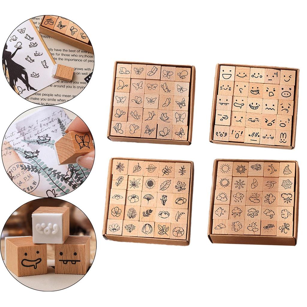 25 Pieces Wood Stamps Crafts DIY Wooden Rubber Stamps for Photo Album Scrapbooking Supplies Painting Journals Happy Planner