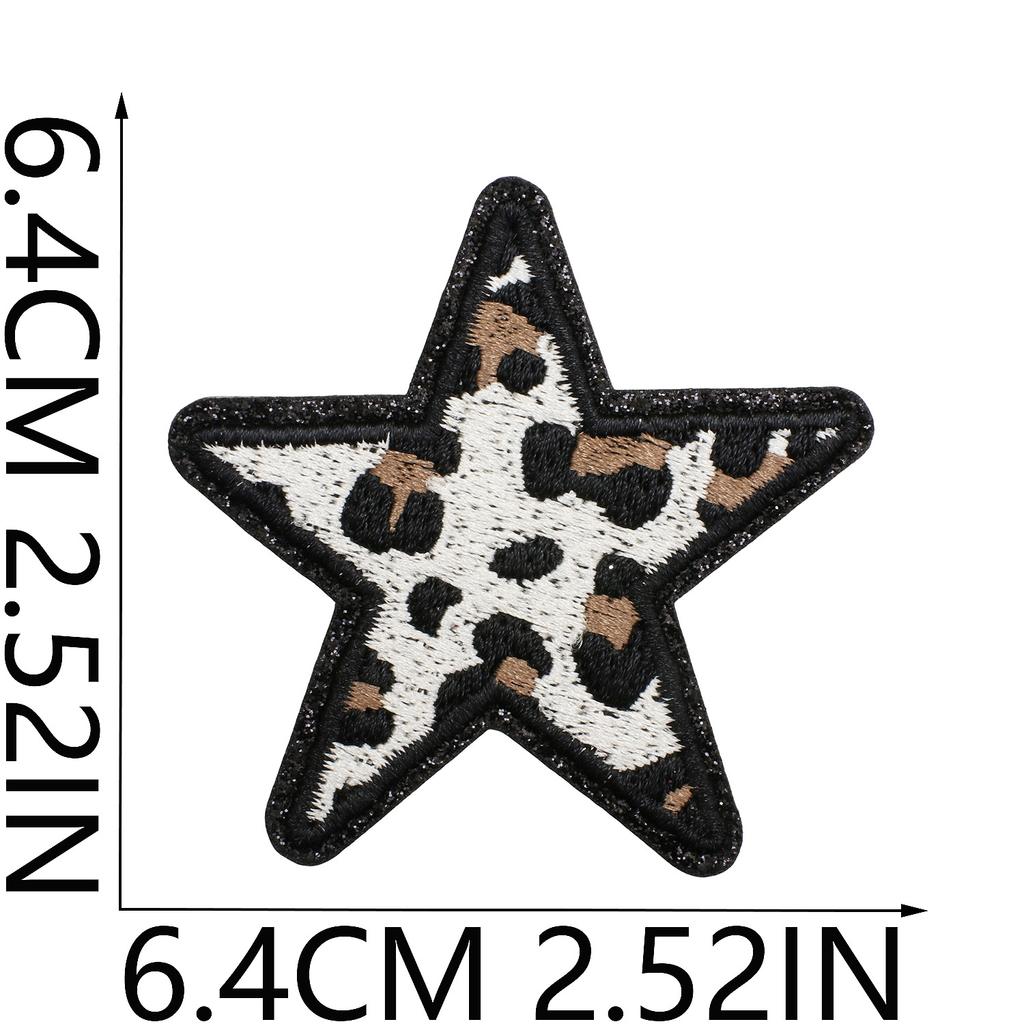 Leopard Print Embroidery Cloth Sticker Grit Leather Five-Pointed Star Patch Sticker Bag With Color Pattern Computer Embroidery Label