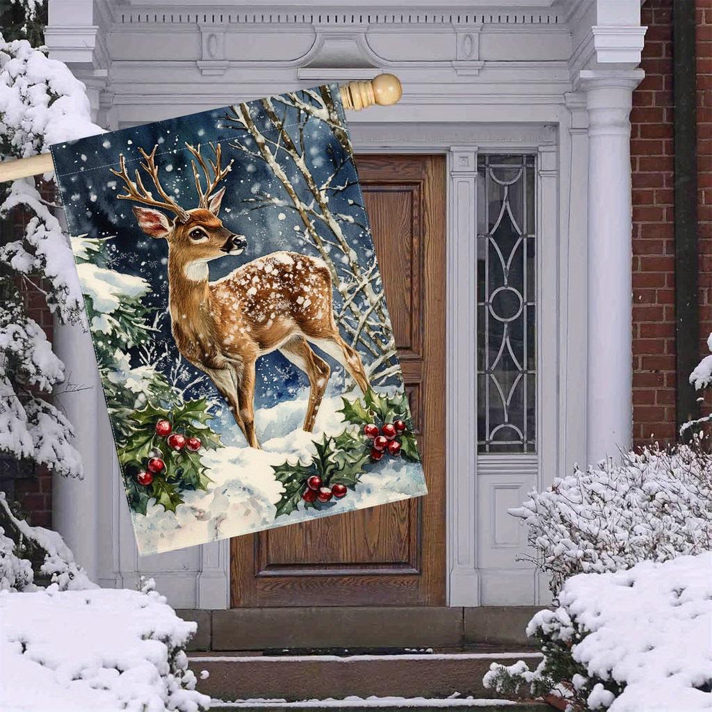 2D Flat - 2D Flat - Charming 2D Flat Garden Flag Featuring Winter Sika Deer, Made of Durable Polyester, Measuring - Ideal for Outdoor Decoration And