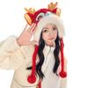 Dragon & Lion Dance Scarf Hat for Women Plush Ear Flap Hat for Girl Universal Windproof Warm Hat for Outdoor Activity