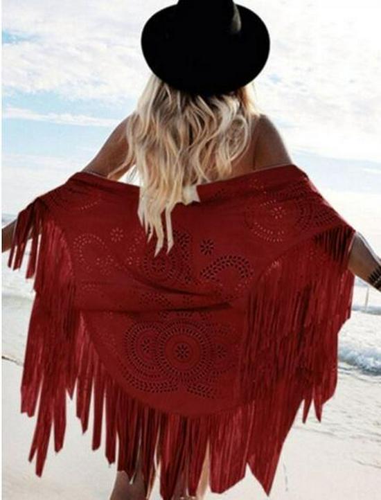 Retro Europäischer & Amerikanischer Wildleder Quasten Schal – Damen Stilvolles Sommer Cape Above 175cm brown