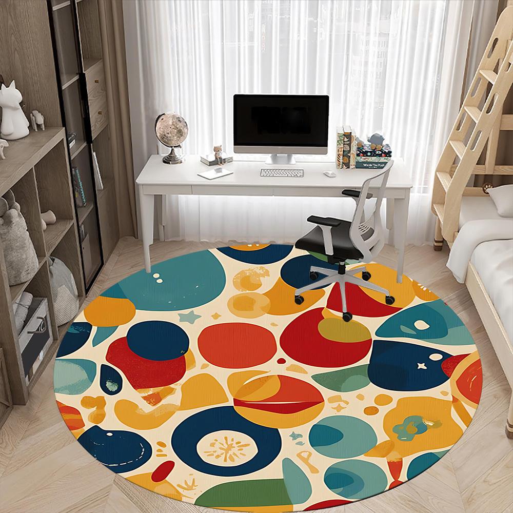 1 Stück Abstrakte bunte Formen Büro Runder Teppich, Matte Geeignet für Büro, Unter Bürostühlen Schlafzimmer Wohnzimmer Heimdekoration, Raumdeko