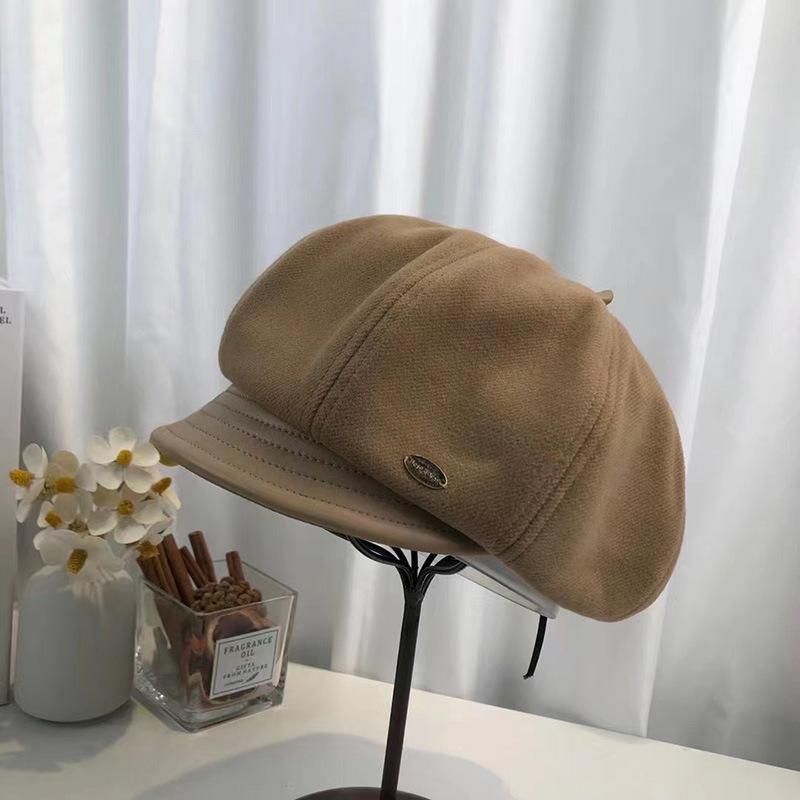 

Personality can wear leather brim cap before and after women s autumn and winter literary and retro casual painter hat pumpkin hat M（56-58cm） темно-коричневого кольору