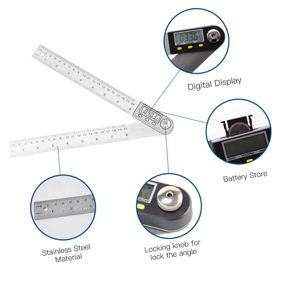 Digital Angle Finder, Stainless Steel Angle Measuring Tool Digital Angle Gauge Electronic Angle Ruler with LCD Display for Woodworking Carpenter Const