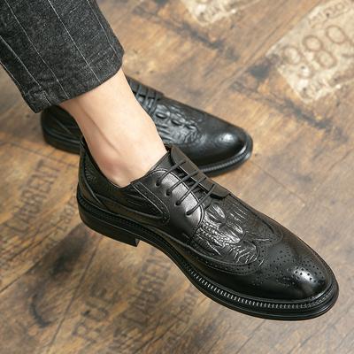 2025 Summer Trendy Shoes Men's Leather Shoes Autumn New Brock Flower Crocodile Leather Shoes