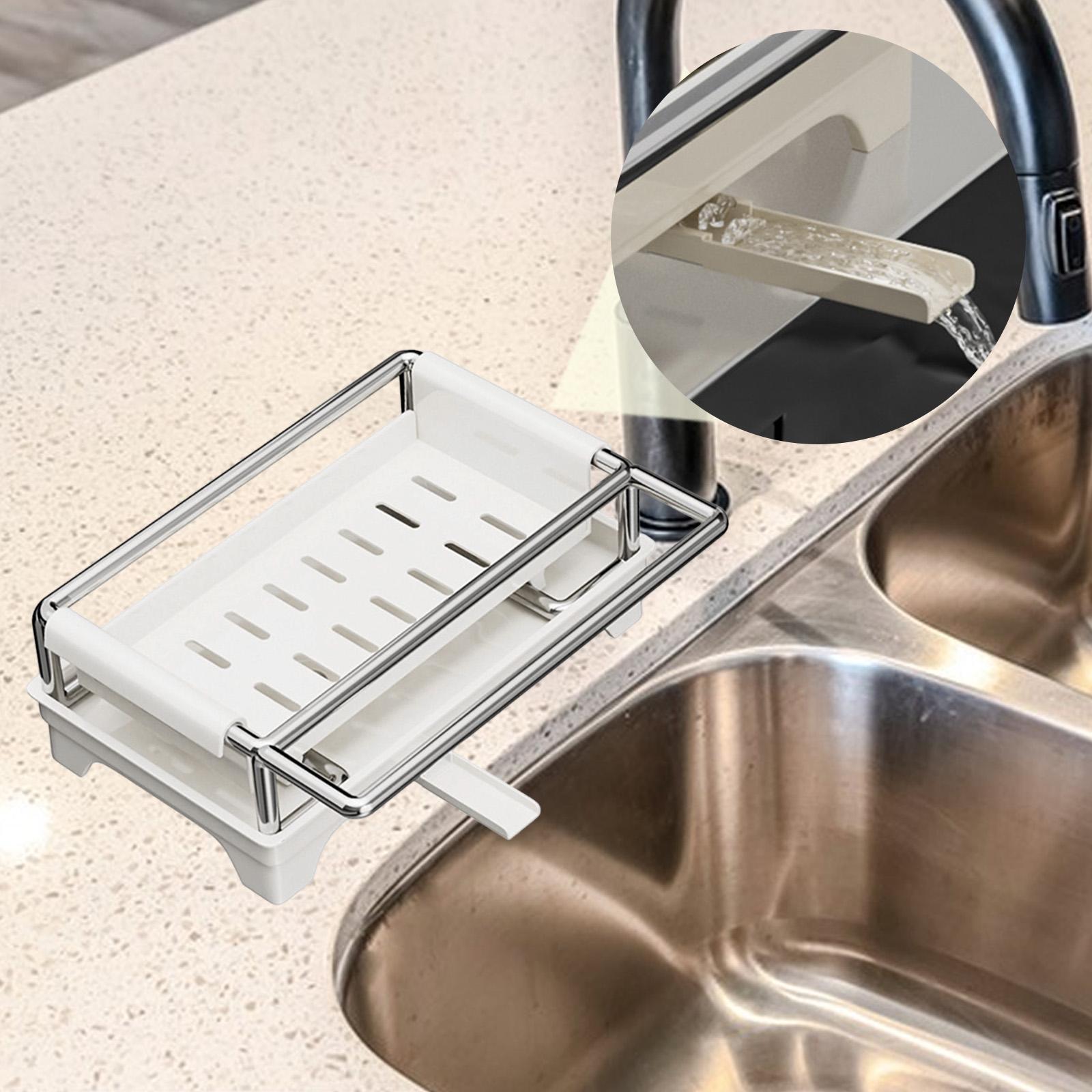 

Sponge Holder for Kitchen Sink Dishcloth Rack Bathroom Sturdy with Drain Tray Kitchen Countertop Organizer бежевий