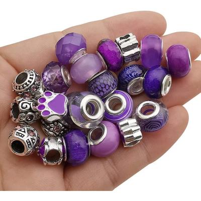 6/20/30pcs Assorted  Resin Imitation European Large Hole Beads Rhinestone Metal Spacer Charms Bead Assortments for DIY Crafts Bracelets Jewelry Making