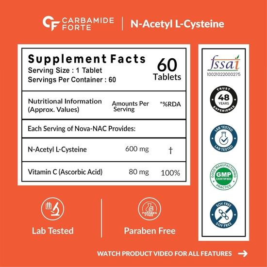 Carbamide Forte N-Acetyl, L-Cysteine 600mg (NAC) - 60 capsules, 1 count