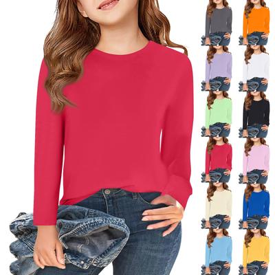 Boy And Girls Solid Color Long Sleeved T-shirt Round Neck Solid Color T-shirt