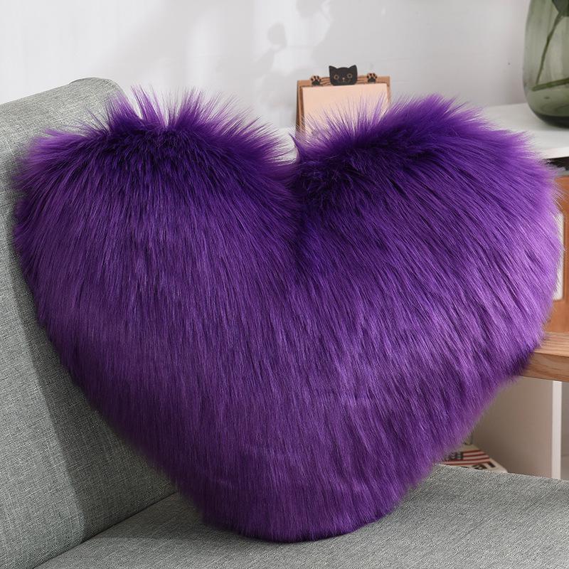 Heart-Shaped Plush Lumbar Pillow - Fluffy Faux Wool Backrest for Home, Sofa, or Office Chair