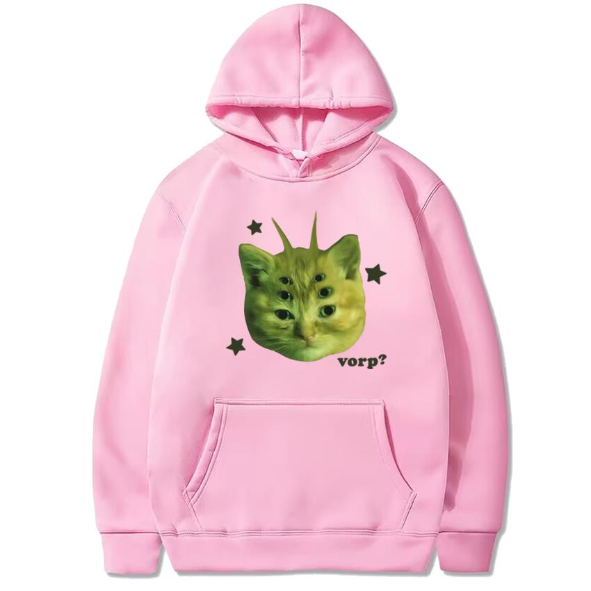 2025 New In Funny Alien Cat Vorp Meme Graphics Hoodies Autumn Winter Unisex Harajuku Fleece Sweatshirt Men Women Casual Pullover